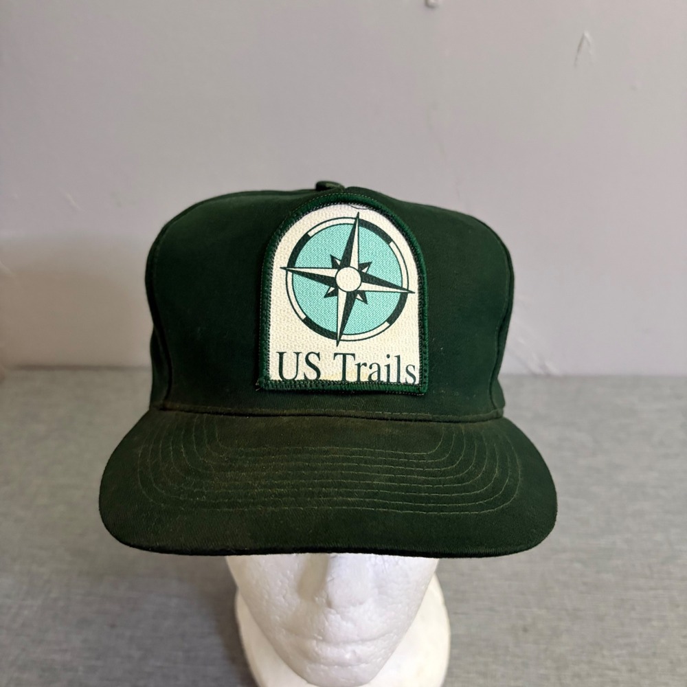 Otto Cap Trucker Hat Men OSFA Green US Trails Compass Patch Vintage 90s Snapback